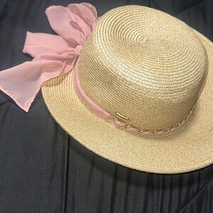 Chic Straw Hat with Pink Ribbon Accent